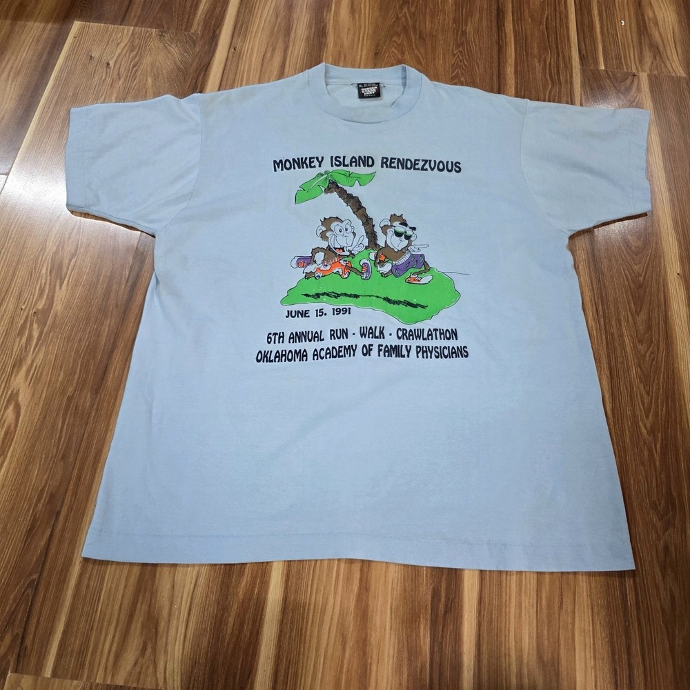 Vintage Monkey Island Crawlathon Shirt Mens XL Blue Screen Stars Best‎ 1991 90s